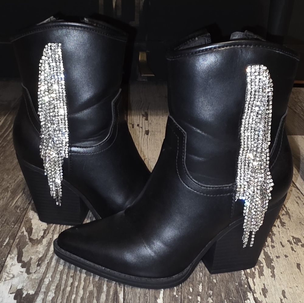 Black Rhinestone Embellished Women's Boots- Forever 21